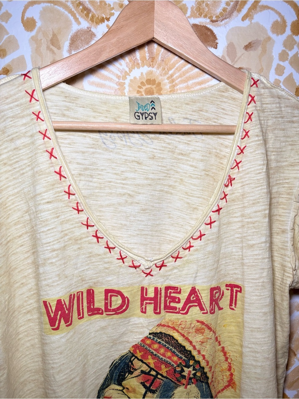 Jaded Gypsy Wild Heart Gypsy Soul Distressed Graphic Tee Boho Western Southweste - Picture 5 of 15